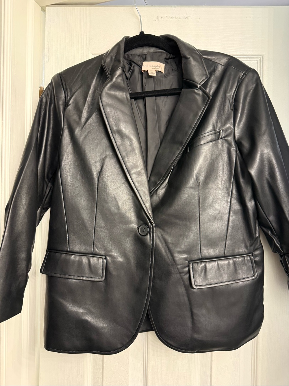 Philosophy Black Leather Single-Button Blazer